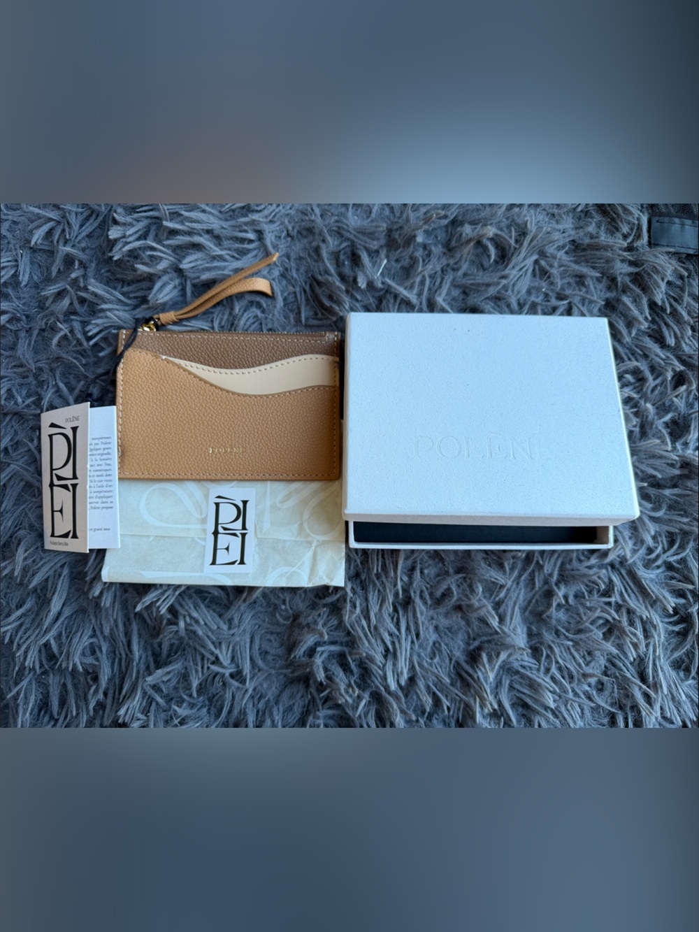 Polene Tan and Cream Leather Zip Card Holder